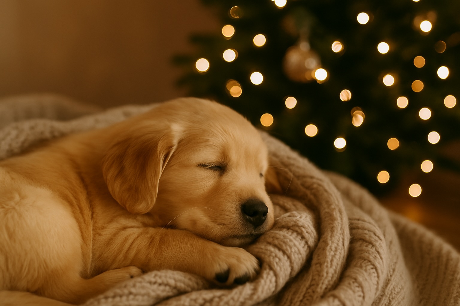 golden retriever puppy snuggling in a blanket